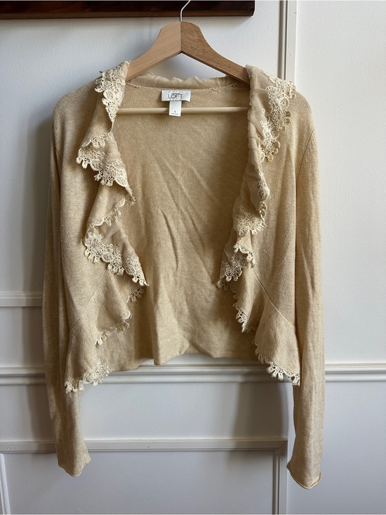 Ann Taylor Sweaters - Ann Taylor Lace-Trim Open Crop Cardigan